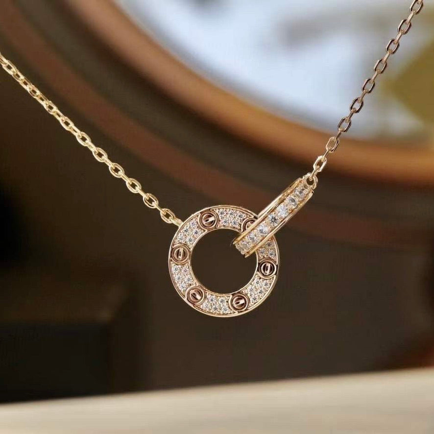 [Love's Uplift]LOVE 7.6MM NECKLACE ROSE GOLD AND SILVER  FULL DIAMOND