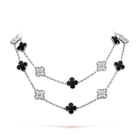 [Love's Uplift]CLOVER 20 MOTIFS ONYX DIAMOND SILVER