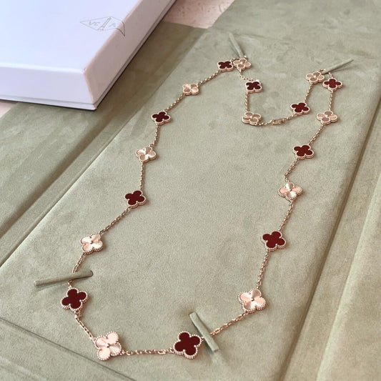 [Love's Uplift]CLOVER 20 MOTIFS LASER CARNELIAN NECKLACE