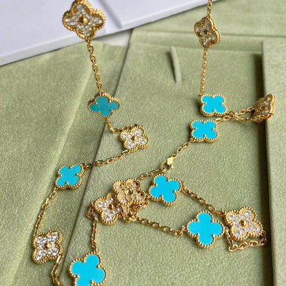 [Love's Uplift]CLOVER 20 MOTIFS TURQUOISE DIAMOND NECKLACE