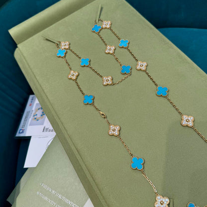 [Love's Uplift]CLOVER 20 MOTIFS TURQUOISE DIAMOND NECKLACE