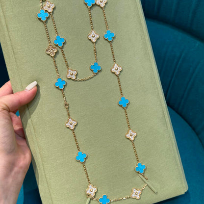 [Love's Uplift]CLOVER 20 MOTIFS TURQUOISE DIAMOND NECKLACE