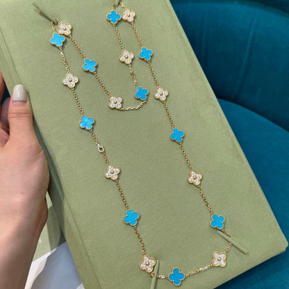 [Love's Uplift]CLOVER 20 MOTIFS TURQUOISE DIAMOND NECKLACE