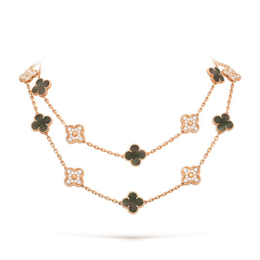 [Love's Uplift]CLOVER 20 MOTIFS DARK MOP DIAMOND  NECKLACE