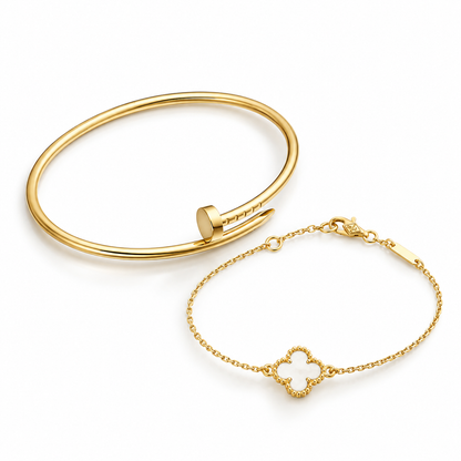 [Love's Uplift] Clover White Mother-of-Pearl & JUSTE Bracelet Stack Set