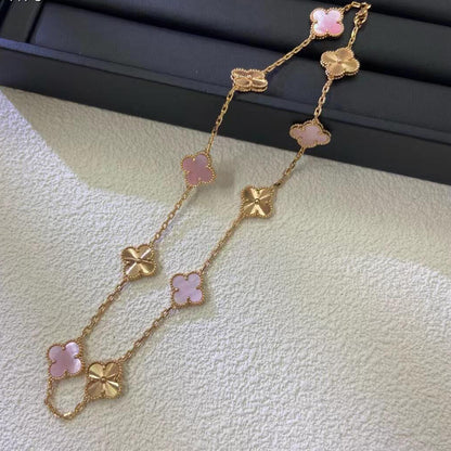 [Love's Uplift]CLOVER 10 MOTIFS  LASER PINK MOP NECKLACE