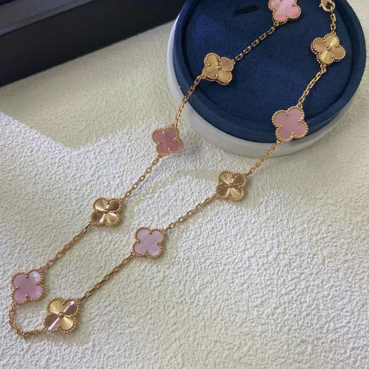 [Love's Uplift]CLOVER 10 MOTIFS  LASER PINK MOP NECKLACE