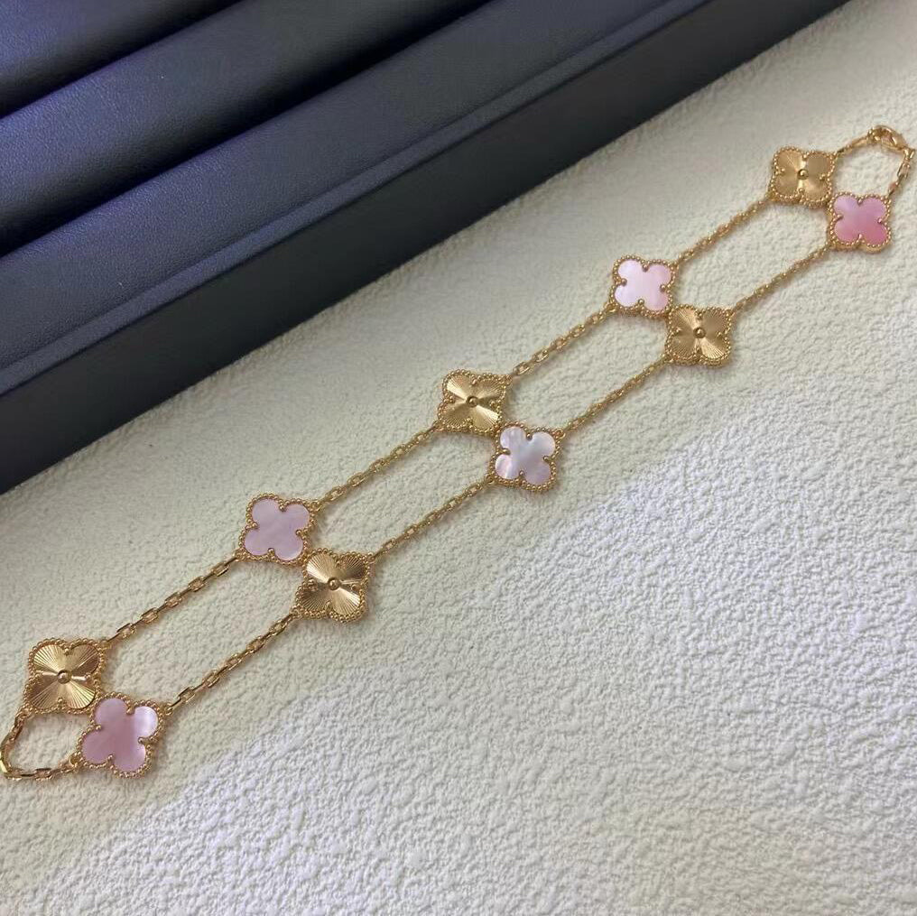 [Love's Uplift]CLOVER 10 MOTIFS  LASER PINK MOP NECKLACE