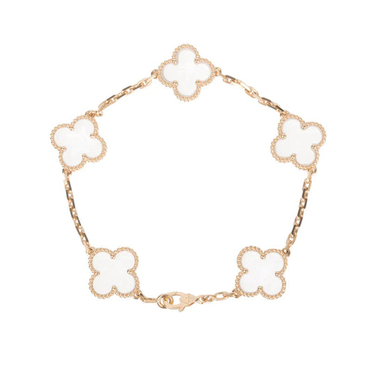 [Love's Uplift]CLOVER 5 MOTIF ROCK CRYSTAL PINK GOLD BRACELET