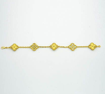 [Love's Uplift] CLASH & Clover Laser 5-Motif & LOVE Brushed Bracelet Stack Set