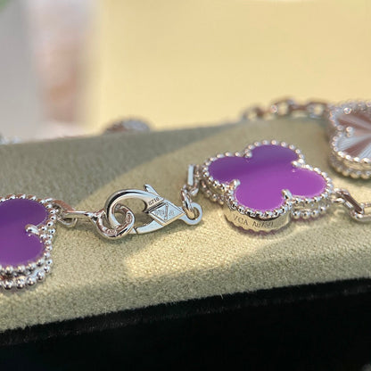 [Love's Uplift]CLOVER  5 MOTIFS  PURPLE VIOLET BRACELET SILVER