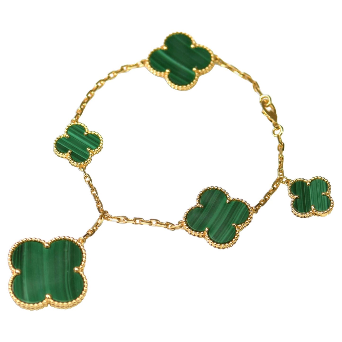 [Love's Uplift]MAGIC CLOVER MALACHITE GOLD BRACELET 5 MOTIFS