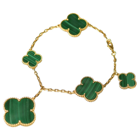 [Love's Uplift]MAGIC CLOVER MALACHITE GOLD BRACELET 5 MOTIFS
