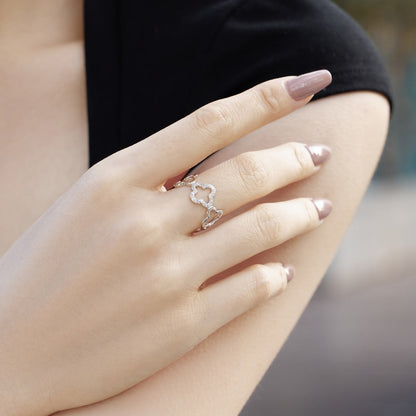 [Love's Uplift]Hollow Design Four-Leaf Clover Flower Shape Ring