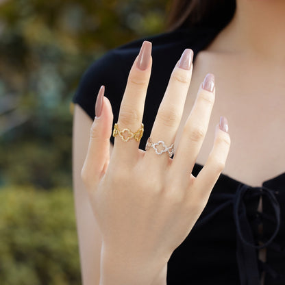 [Love's Uplift]Hollow Design Four-Leaf Clover Flower Shape Ring