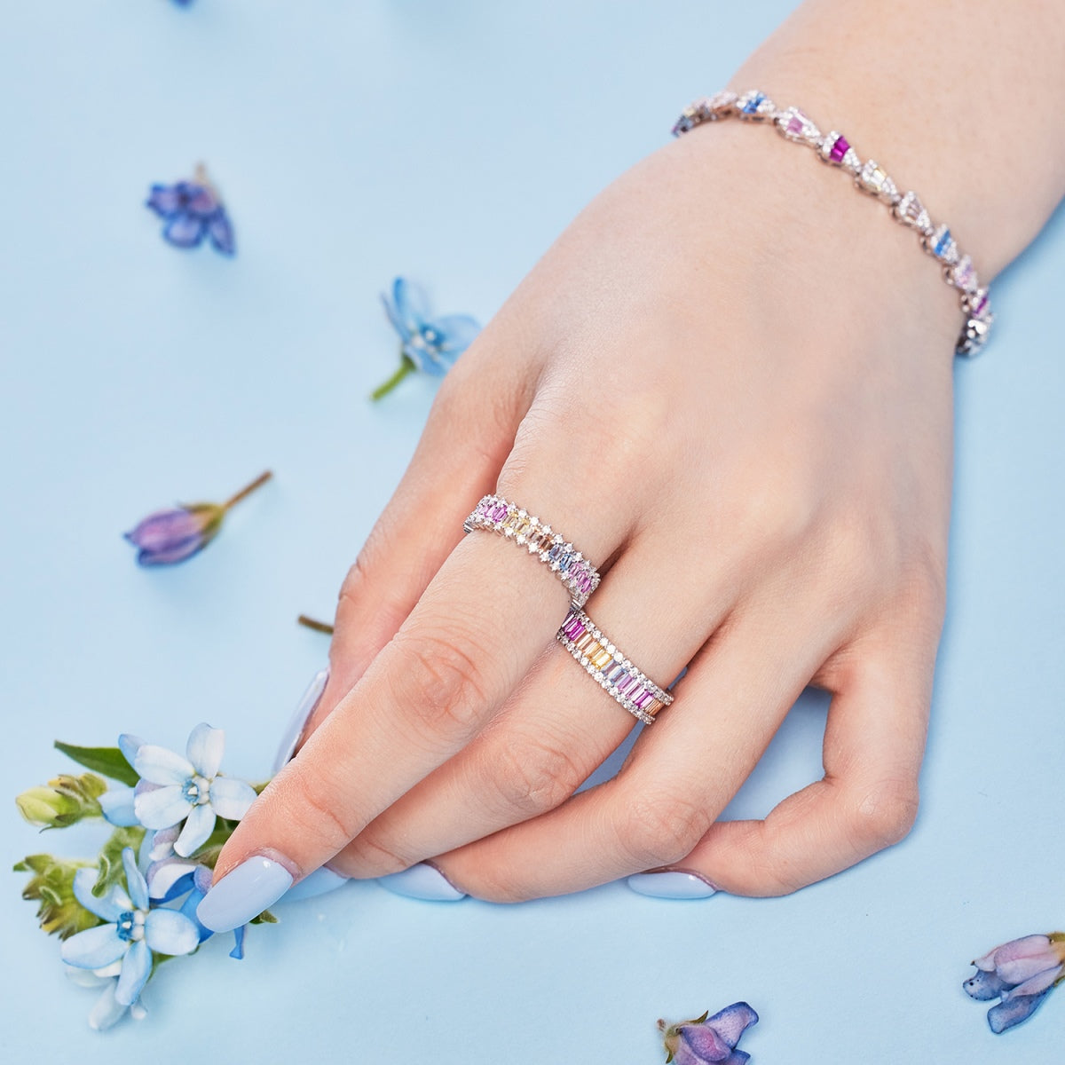[Love's Uplift]Dainty Kaleidoscopic Emerald Cut Daily Ring
