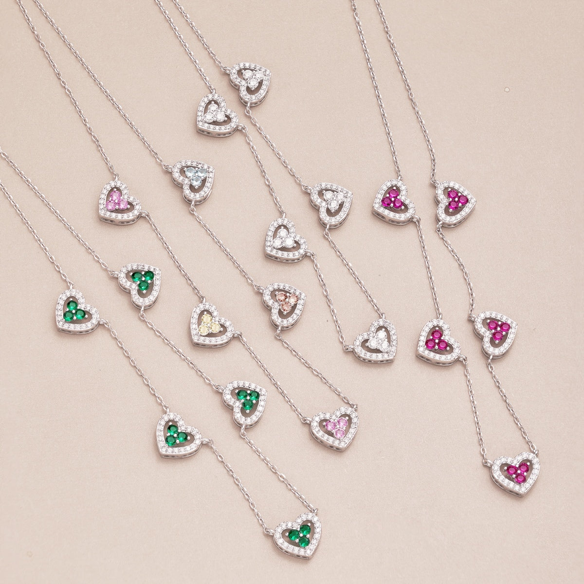[Love's Uplift]Sparkling Five Heart Necklace