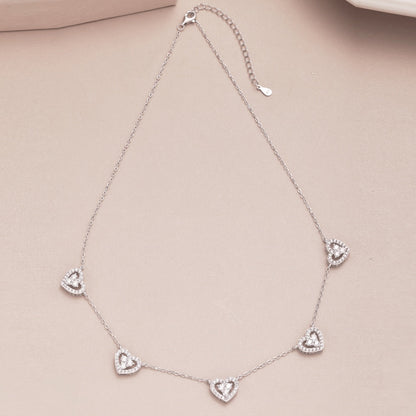 [Love's Uplift]Sparkling Five Heart Necklace