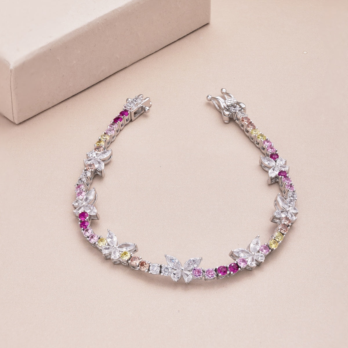 [Love's Uplift]Ornate Colorful Butterfly Shape Round Cut Daily Bracelet