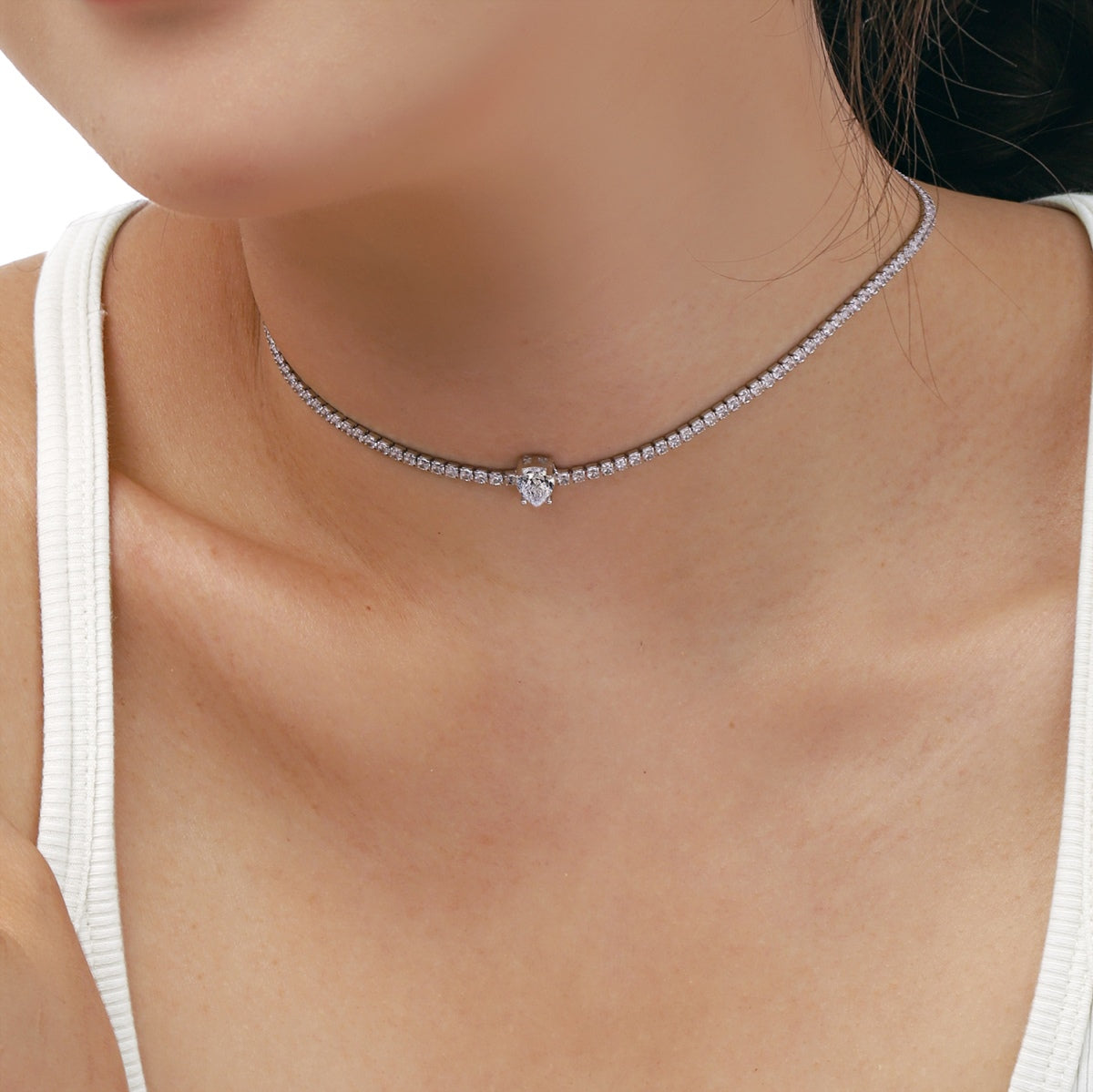 [Love's Uplift]1.0 carat Unique Pear Cut Tennis Necklace