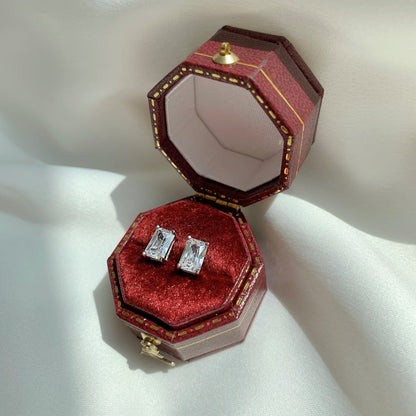 [Love's Uplift]Stylish Shiny Rectangular Center Stone Stud Earrings
