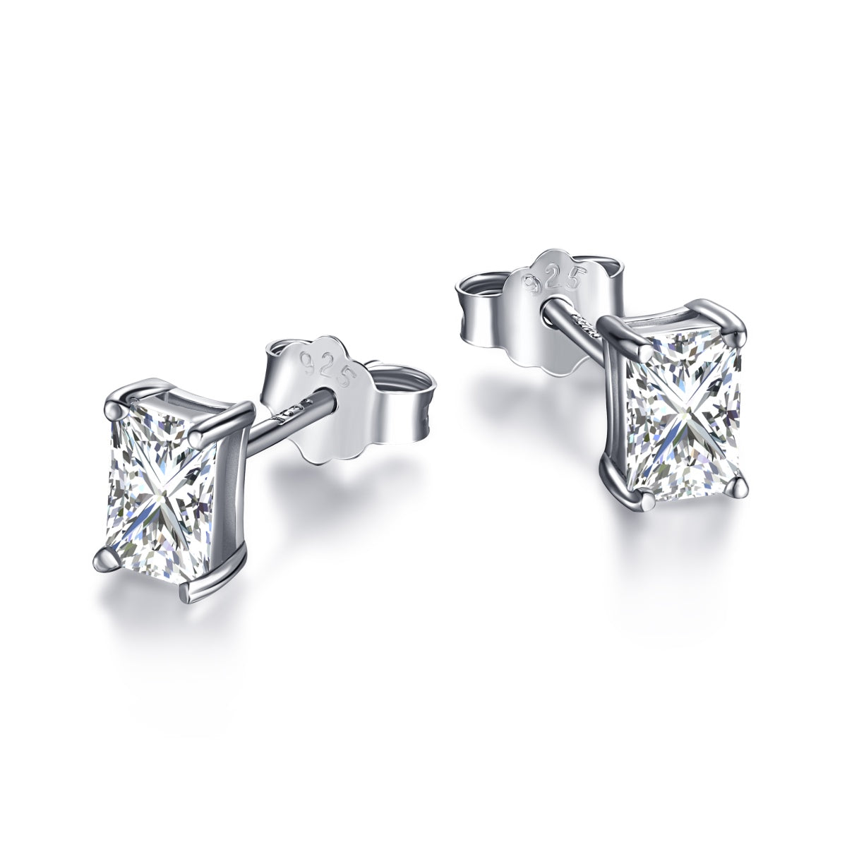 [Love's Uplift]Stylish Shiny Rectangular Center Stone Stud Earrings