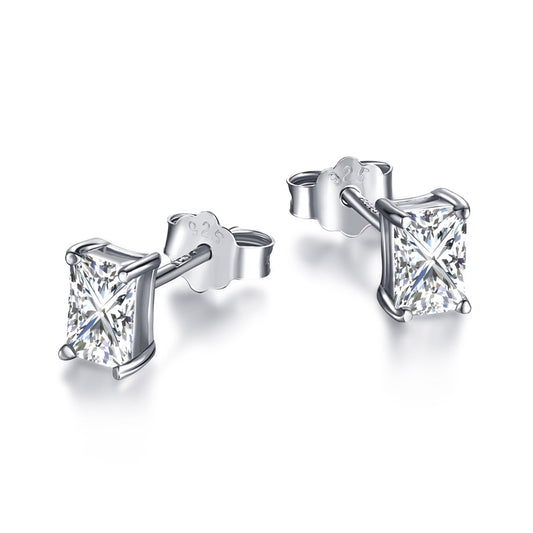 [Love's Uplift]Stylish Shiny Rectangular Center Stone Stud Earrings