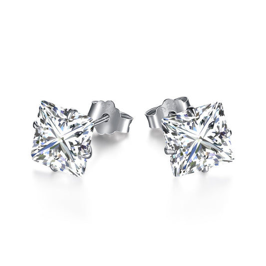 [Love's Uplift]Stylish Shiny Square Center Stone Stud Earrings