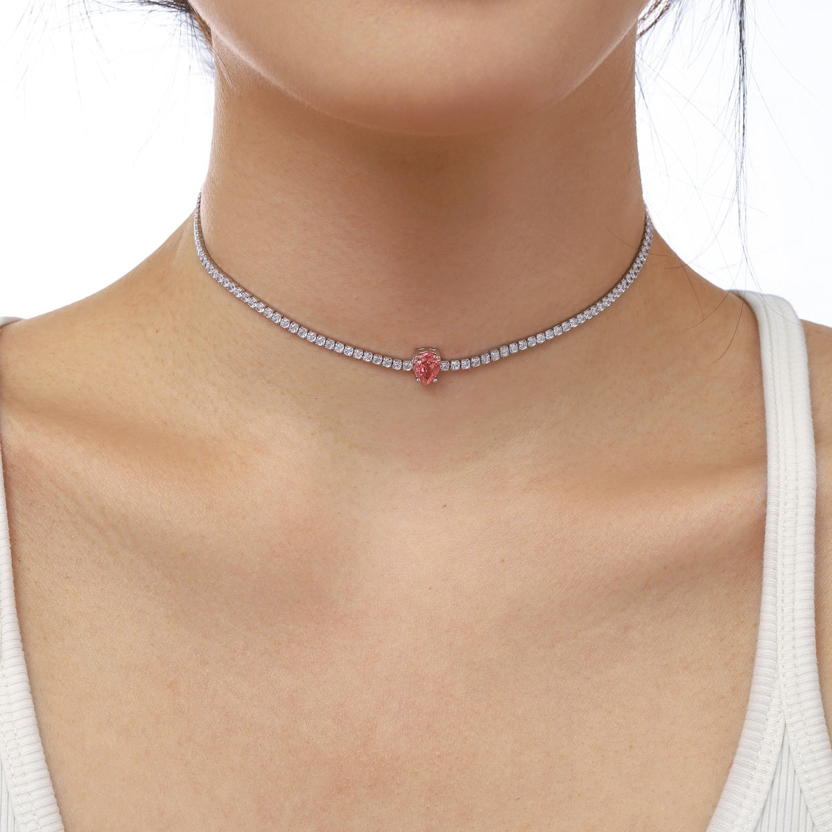 [Love's Uplift]1.0 carat Unique Pear Cut Tennis Necklace