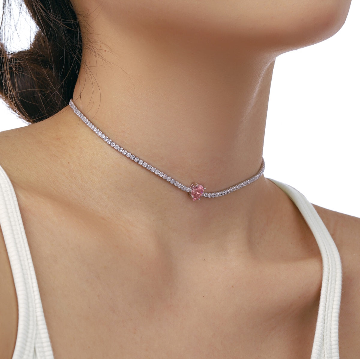[Love's Uplift]1.0 carat Unique Pear Cut Tennis Necklace