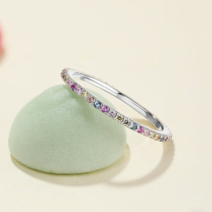 [Love's Uplift]Ornate Colorful Round Cut Tennis Ring