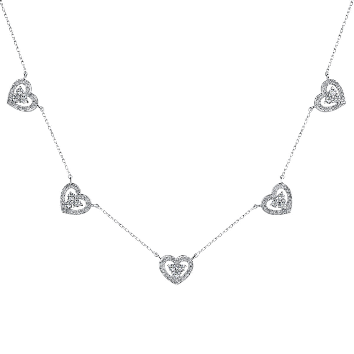 [Love's Uplift]Sparkling Five Heart Necklace