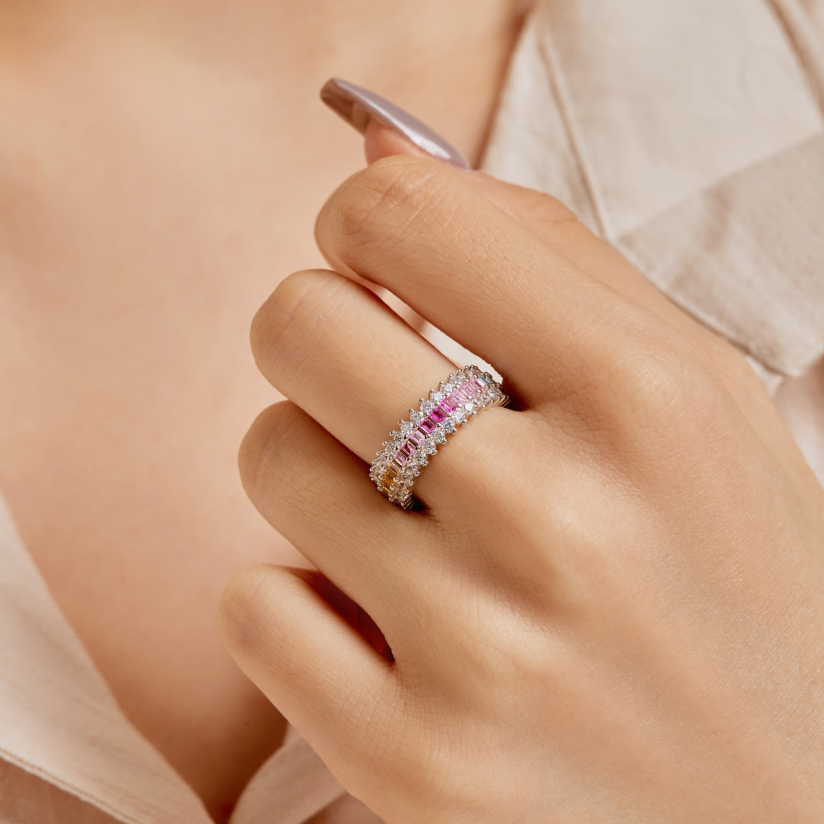 [Love's Uplift]Ornate Colorful Radiant Cut Daily Ring