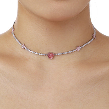 [Love's Uplift]Dazzling Pink Heart Flower Necklace
