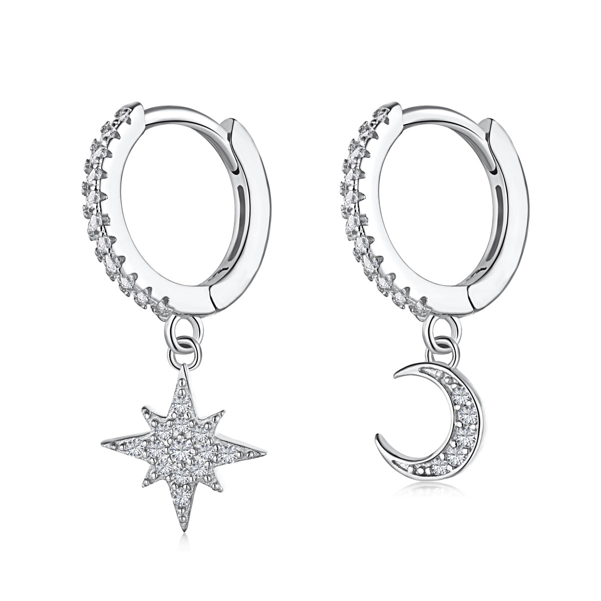 [Love's Uplift]Star and Moon Asymmetric Earrings