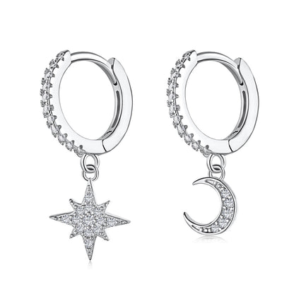 [Love's Uplift]Star and Moon Asymmetric Earrings
