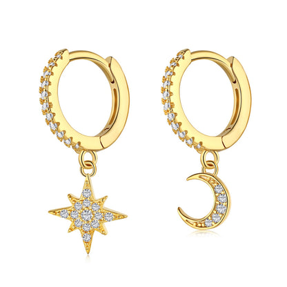 [Love's Uplift]Star and Moon Asymmetric Earrings
