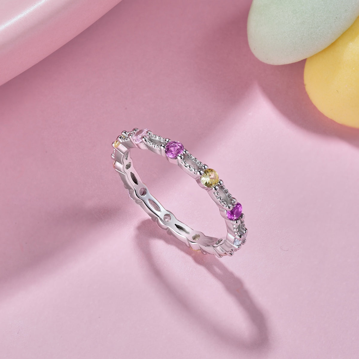 [Love's Uplift]Sparkling Colorful Round Cut Tennis Ring