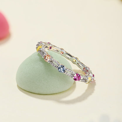 [Love's Uplift]Sparkling Colorful Round Cut Tennis Ring