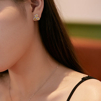 [Love's Uplift]Ornate Flower Shape Pear Cut Lover Earrings