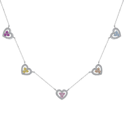 [Love's Uplift]Sparkling Five Heart Necklace
