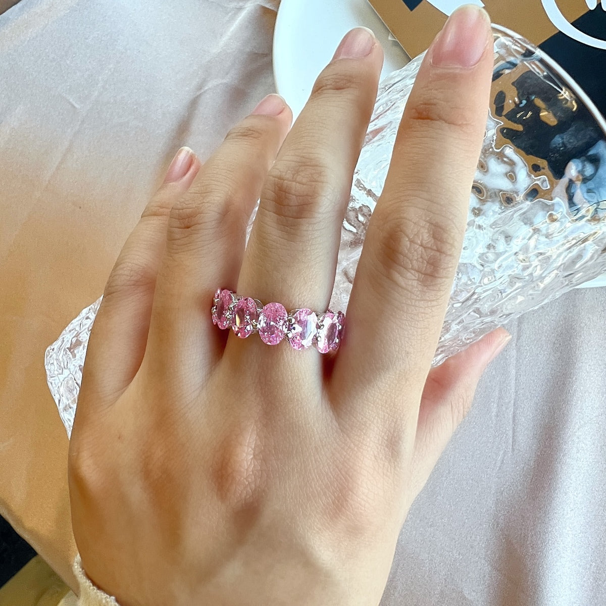 [Love's Uplift]Dainty Elongated Cushion Cut Tennis Ring