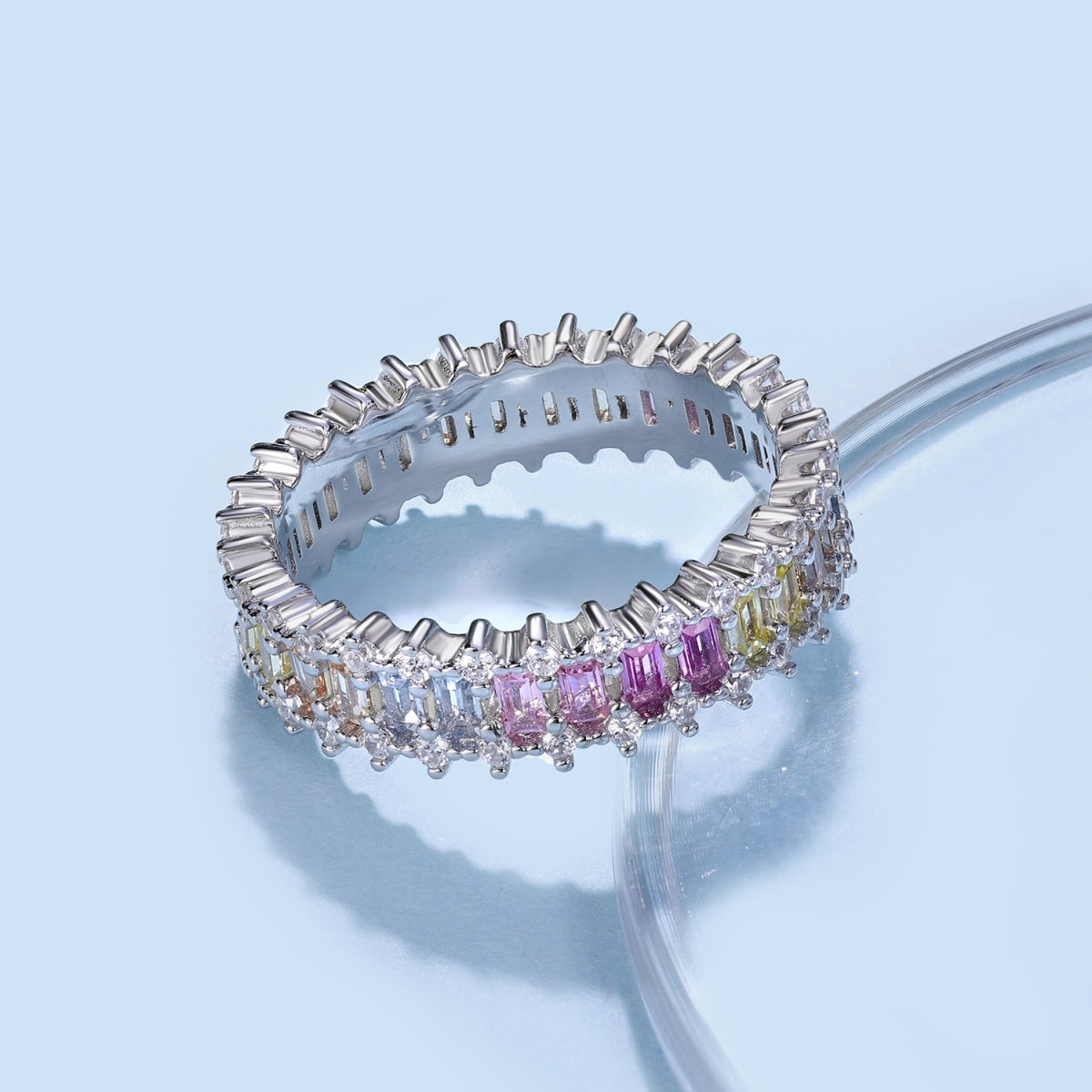 [Love's Uplift]Splashy Ornate Emerald Cut Cocktail Ring