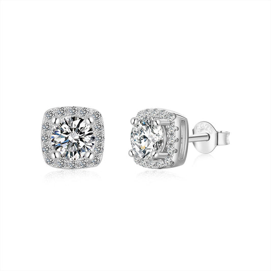 [Love's Uplift]Classic Round Center Stone Stud Earrings