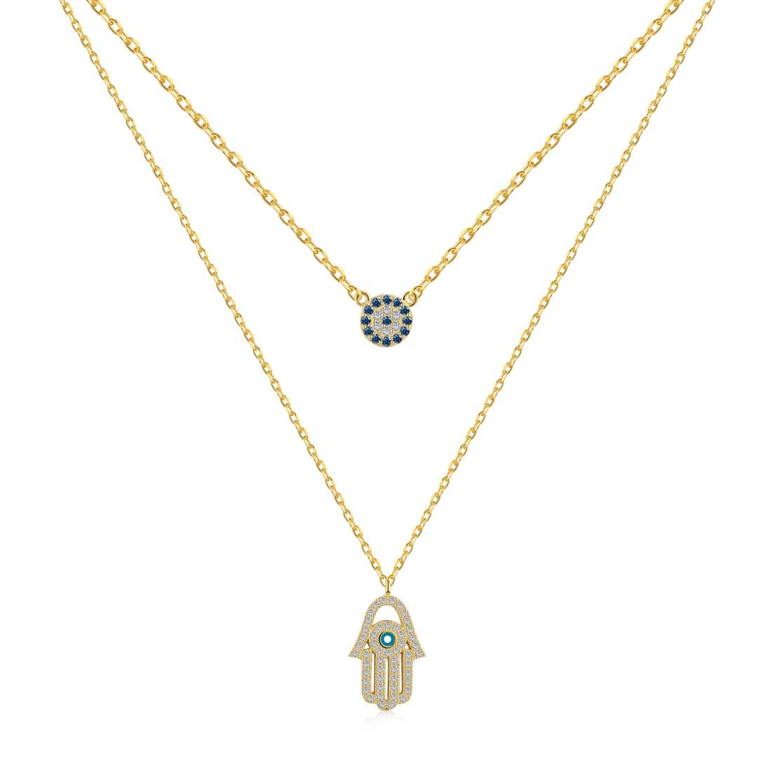 [Love's Uplift]Demon Eye Hamsa Palm Necklace