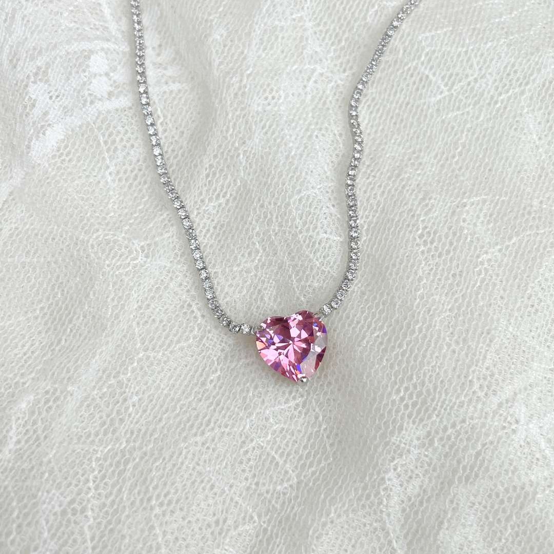 [Love's Uplift]8.0 Carat Versatile Colorful Sweet Heart-Shaped Tennis Necklace