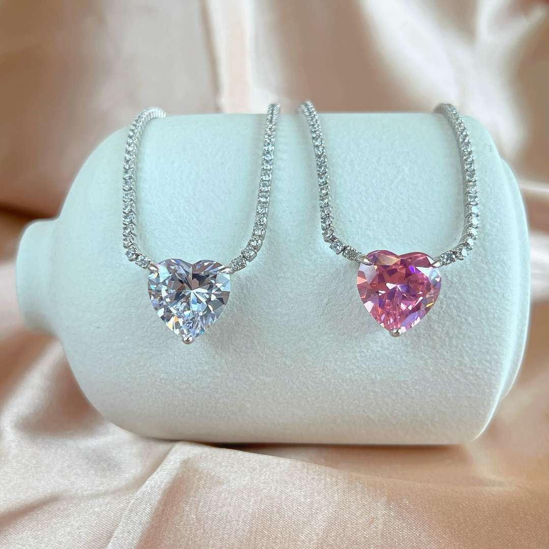 [Love's Uplift]8.0 Carat Versatile Colorful Sweet Heart-Shaped Tennis Necklace