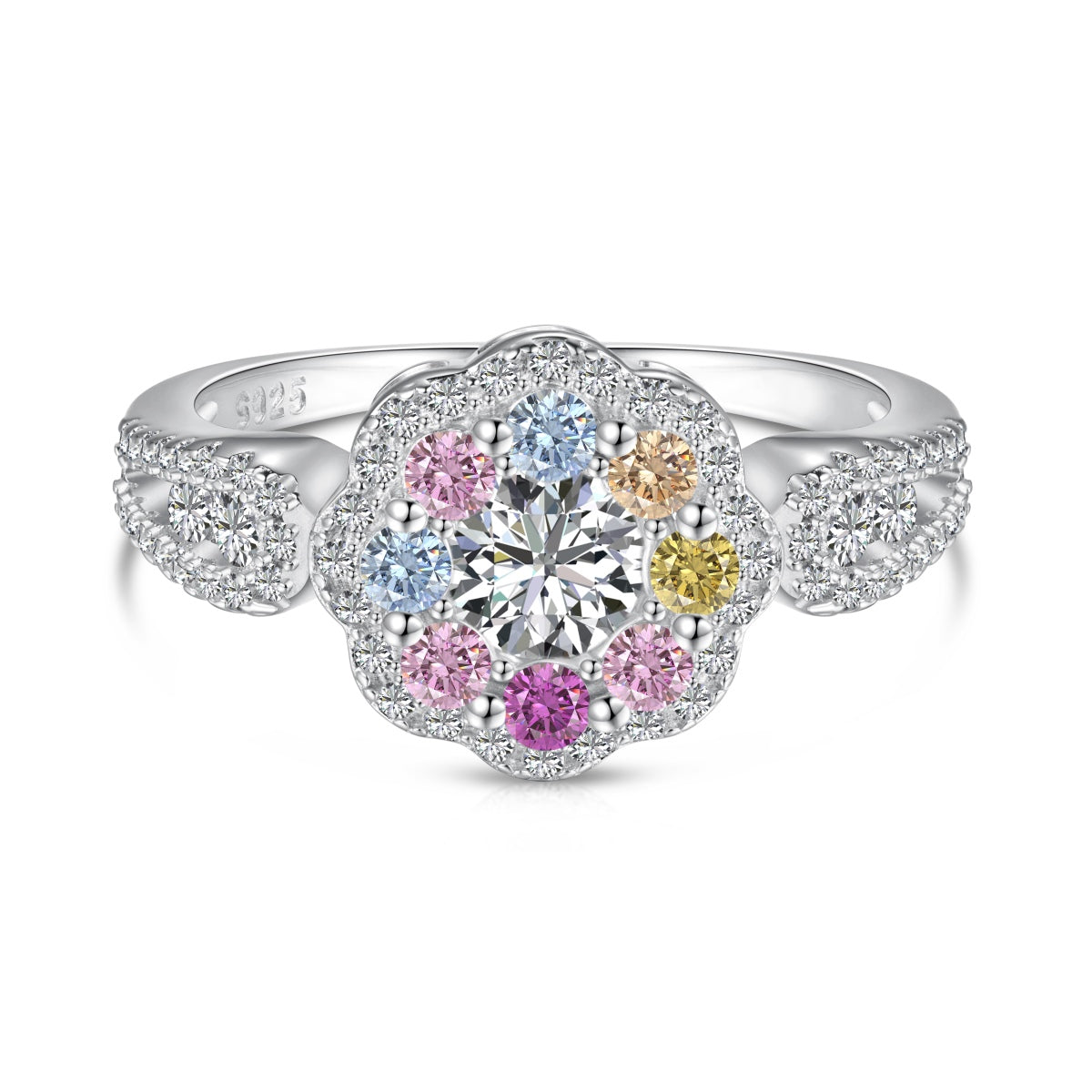 [Love's Uplift]Delicate Colorful Round Cut Flower Shape Wedding Ring