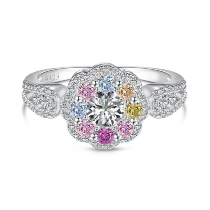 [Love's Uplift]Delicate Colorful Round Cut Flower Shape Wedding Ring