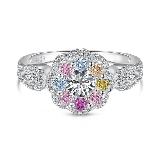 [Love's Uplift]Delicate Colorful Round Cut Flower Shape Wedding Ring